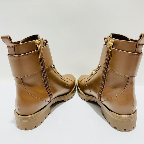 Michael Kors Tatum US 9 Combat Boots Brown Faux Leather Ankle Zip NIB $225 - Picture 5 of 11